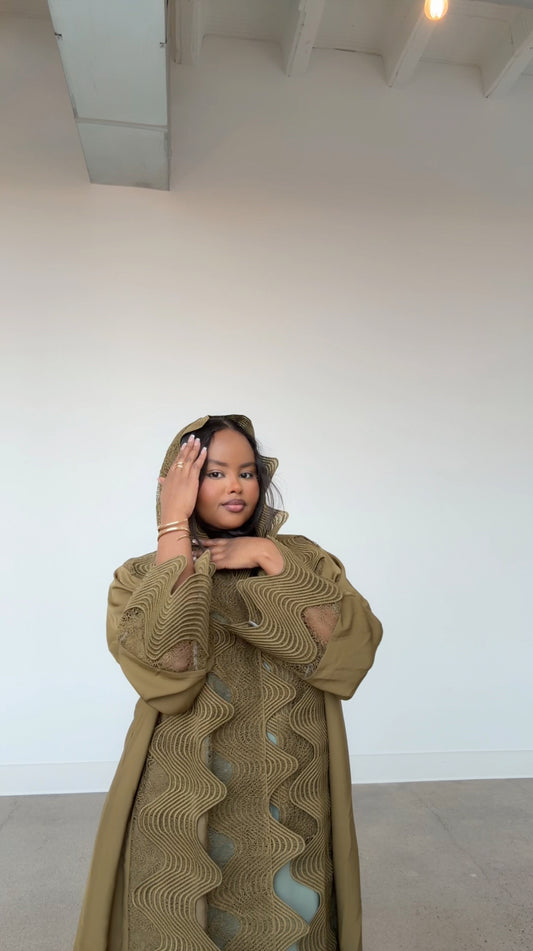 OLIVE ELEGENCE LACE ABAYA