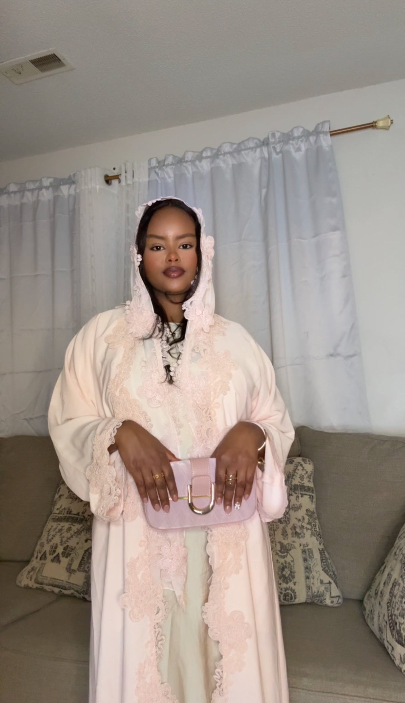 BLUSH ELEGANCE LACE ABAYA